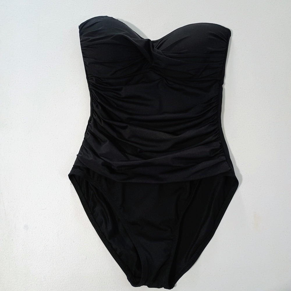 La Blanca Black Strapless One Piece Ruched Swimsuit Size 8